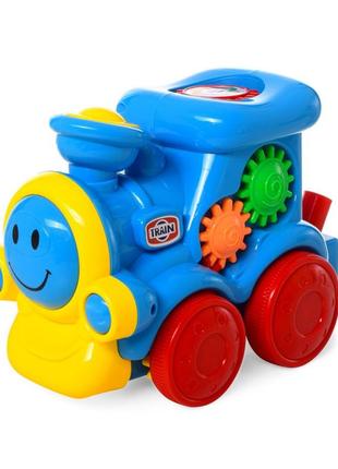 Каталка детская паровозик  0373mr с трещёткой (синий)