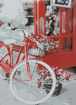 Картина по номерам strateg премиум велосипед с цветами с лаком...