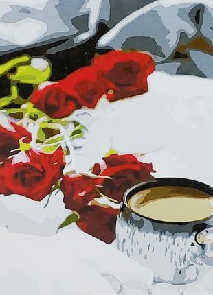 Картина по номерам strateg премиум романтическое утро с розами...