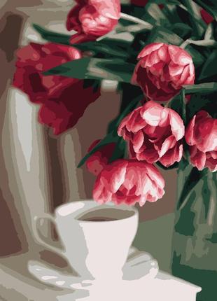 Картины по номерам "кофе и тюльпаны" 40*50см