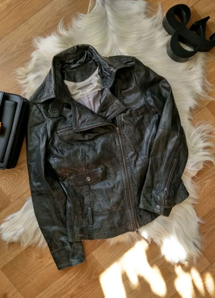 Куртка косуха кожаная черно-зеленого цвета люкс бренд,l