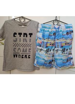 Фирменный набор для мальчика 8-9 лет : пляжные шорты и футболк...