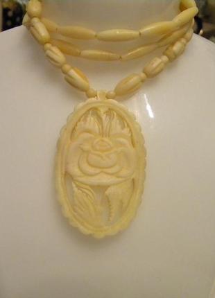 Винтажное колье ожерелье роза слоновая кость резьба №1461