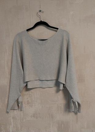 Серый укороченный свитшот/ топ оверсайз zara knit