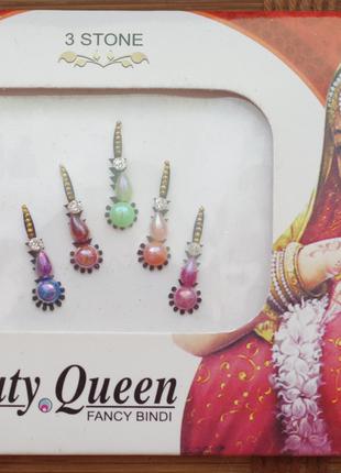 Набір Бінді 3 stone Beauty Queen. Індійська прикраса на лоб зі...