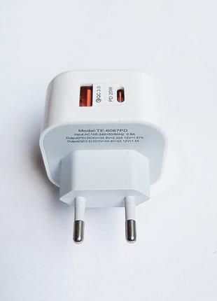 Зарядное устройство USB+Type-C 20Вт PD