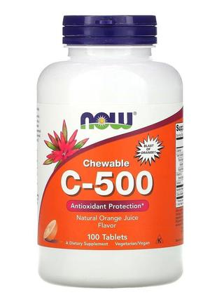 Вітаміни та мінерали NOW Vitamin C-500, 100 жувальних таблеток...