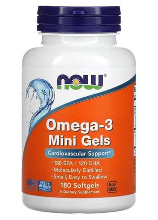 Жирные кислоты NOW Omega-3 Mini Gels, 180 капсул