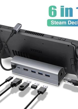 Док-станция 6в1 100W для Steam Deck|iPad|Android (HDMI 4K/ Gigabi