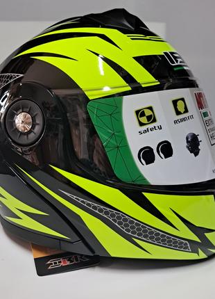 Мото шлем Gloss green трансформер с встроенными очками размер L