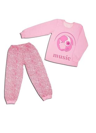 Детская пижама утепленная для девочки  музыка  122 см розовая