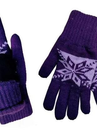 Подростковые  перчатки для девочки 9-12 лет на флисе фиолетовые
