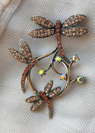 Брошь в винтажном стиле три бабки, бабка, бабочка, насекомое