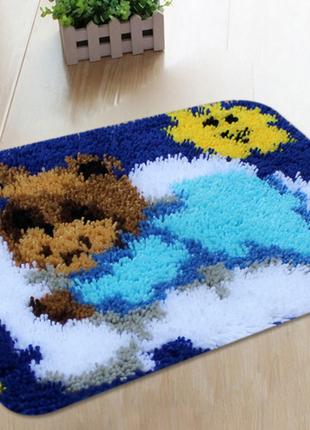 Набор для ковровой вышивки коврик мишка в голубом (основа-канв...