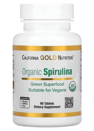 Органічна спіруліна 500 мг California Gold Nutrition зелений с...