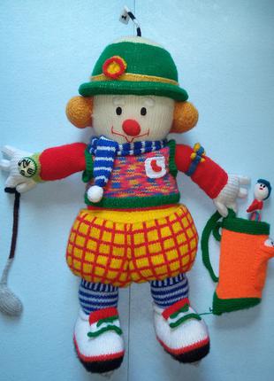 Интерьерная вязанная игрушка / кукла Клоун - гольфист