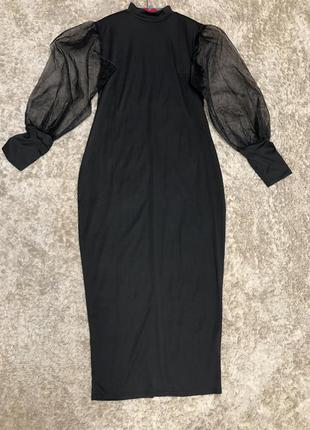 Классическое черное платье с интересными рукавами, размер 2хл