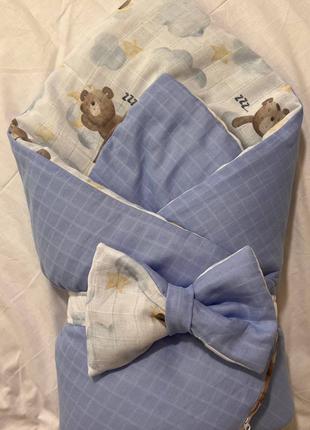 Конверт одеяло на выписку, конверт плед для новорожденного