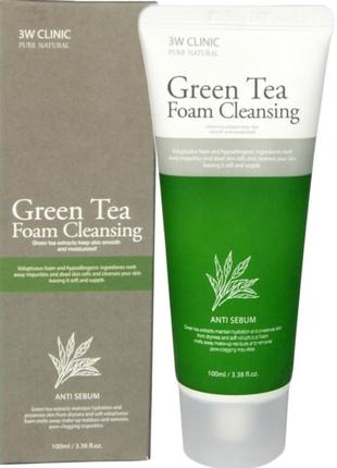 3w clinic green tea foam cleansing пенка для умывания с экстра...