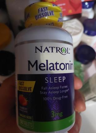 Мелатонин, melatonin, natrol, вкус клубники, 3 мг, 150 таблеток