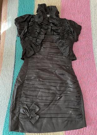 Чорна сукня міні+ болеро. коктейльное короткое черное платье