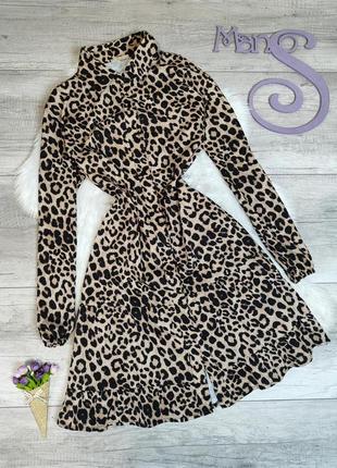 Женское платье zuiki коричневое леопардовый принт на пуговицах...