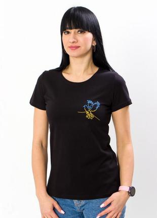 Женская стильная черная футболка с украинским принтом