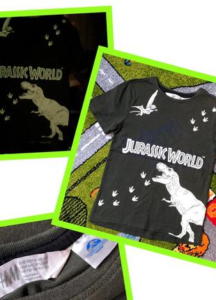 H&m футболка 4-6 лет светится в темноте хаки дино  динозавры