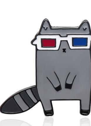 Брошь брошка значок пин кот кошка металл эмаль деловой в очках