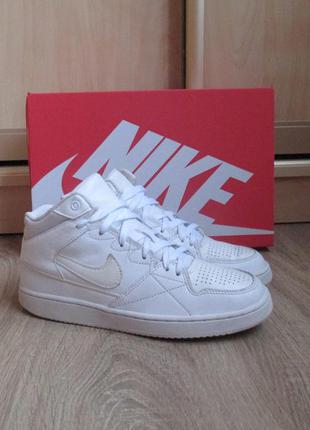 Женские кроссовки nike priority белые,кожаные,хайтопы,осенние
