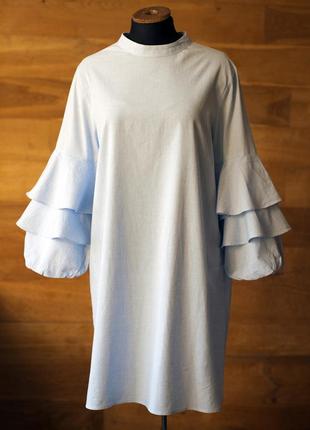 Голубое короткое летнее платье женское zara, размер l
