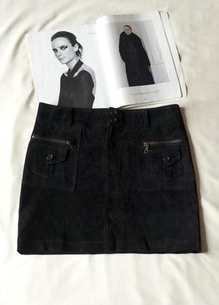Черная винтажная замшевая юбка мини женская b-sreet, размер l, xl