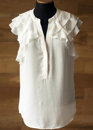Летняя удлиненная блузка топ с рюшами молочного цвета женская ...