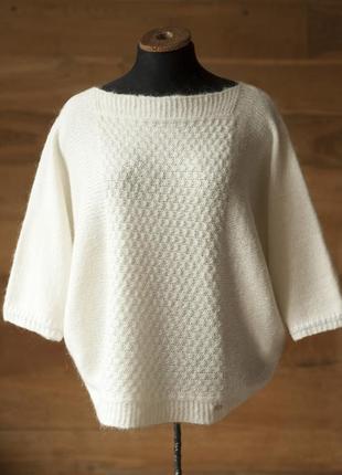 Белый короткий шерстяной женский свитер blue bay, размер m