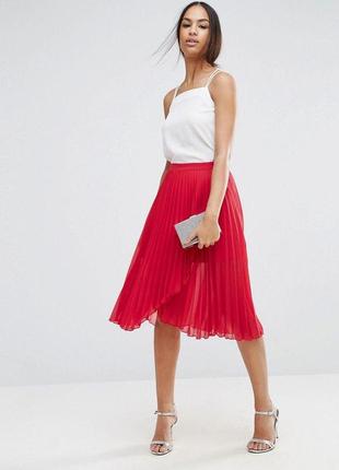 Красная плиссированная юбка миди женская asos, размер м
