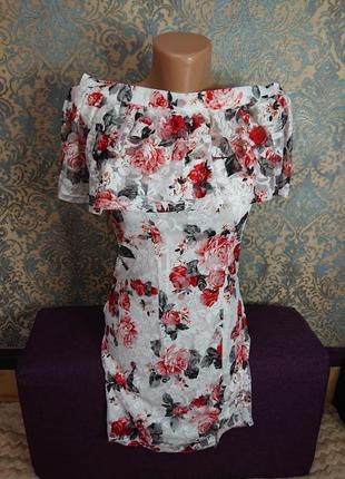 Красивое женское платье в цветы кружево р.s сарафан