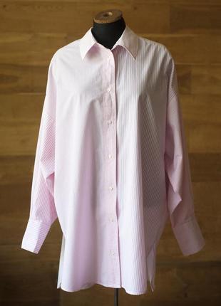 Светло-розовая рубашка туника в полоску женская stradivarius, ...