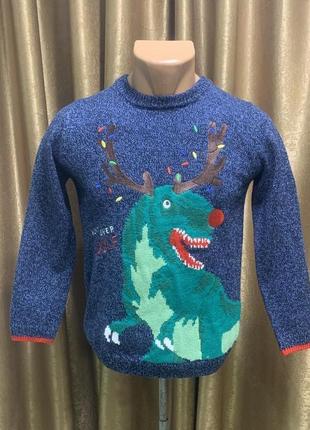 Новогодний свитшот свитер с динозавром Nutmeg  Размер 10-11 лет