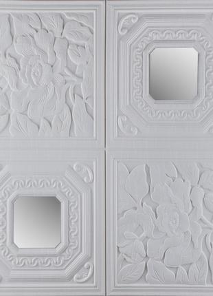 Самоклеющаяся 3D панель белый квадрат с серебром 700x700x7,5 м...