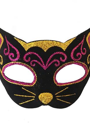 Венецианская маска кошка фетр (черная с малиновым)