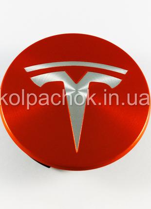 Колпачок на диски Tesla красный/плоский (57мм)