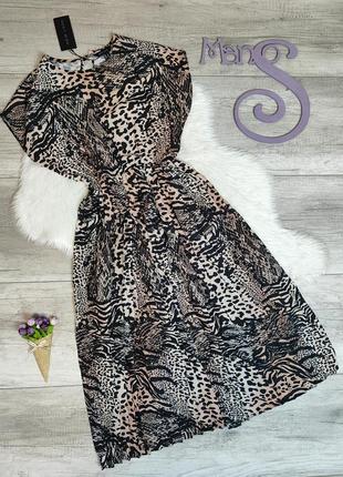 Женское летнее платье миди new look коричневого цвета с леопар...