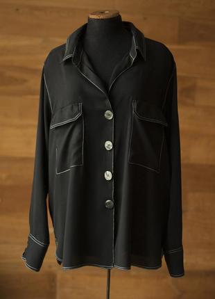 Черная рубашка с крупными пуговицами женская zara, размер xl, xxl