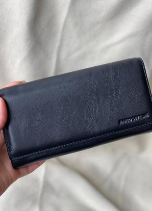 Жіночий брендовий шкіряний гаманець на кнопці з монетницею чорний