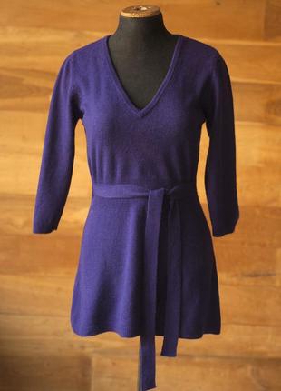 Кашемировый фиолетовый свитер туника с поясом женский f&f, раз...