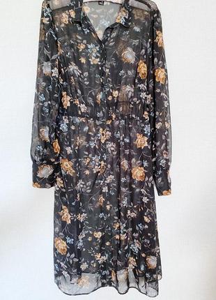 Платье блуза рубашка туника шифоновая в цветочный принт р.38/4...
