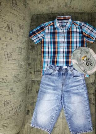 Летний костюм на мальчика джинсовые шорты, шведка, кепка