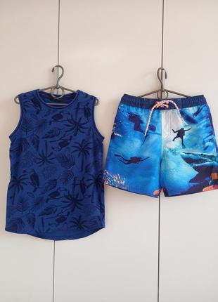 Пляжный набор костюм для мальчика 9-10 лет: пляжные шорты плав...