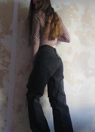 Черные джинсы палацо с дырками new look джинсовые штаны на выс...