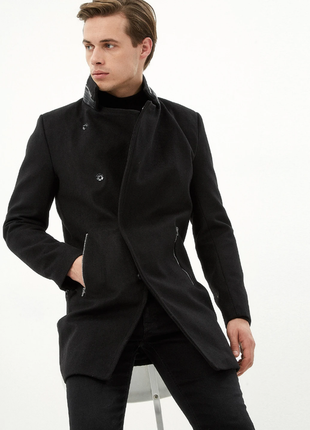 Мужское пальто koton однотонное чёрное кэжуал